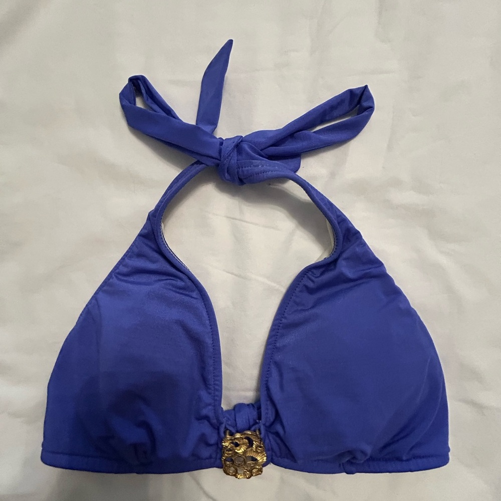 Trina Turk Blue and White Bikini Top